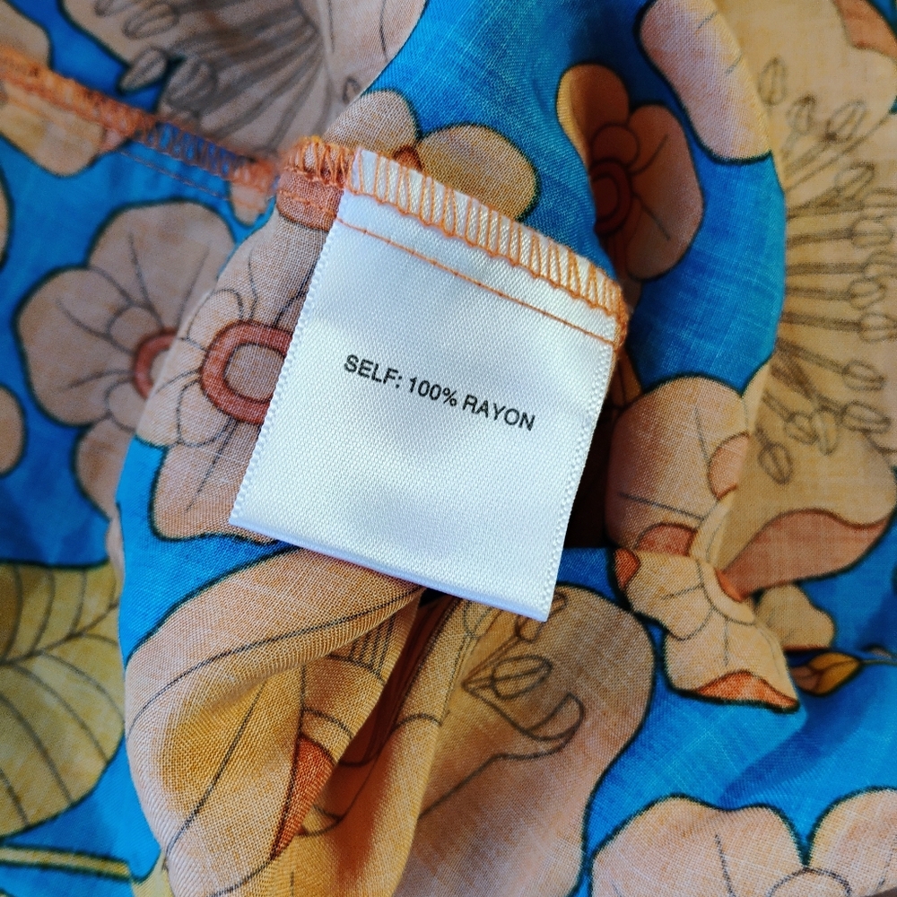 Rose & Olive Floral Top Womens XL Orange‎ Blue Retro Mod Flowy Lightweight - Picture 5 of 9